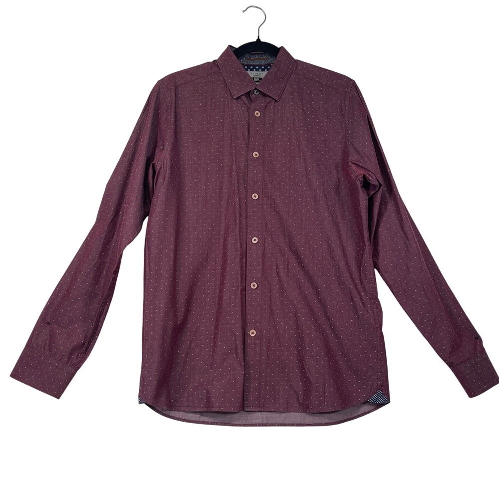 Ted Baker London Mens Dress Shirt Burgundy Dotted Button Down Long Sleeve M